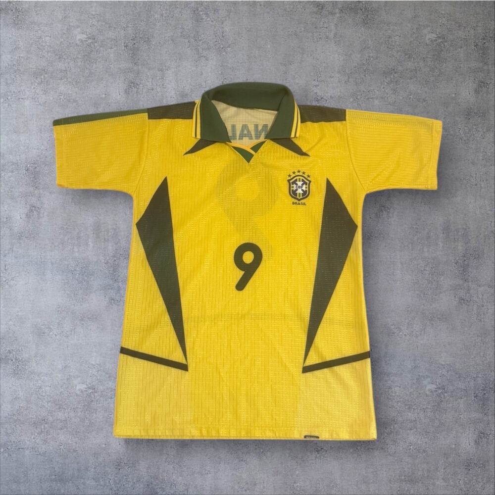 Vintage Ronaldo R9 #9 Brazil Soccer Jersey 1998 World Cup Yellow Shirt Size Med